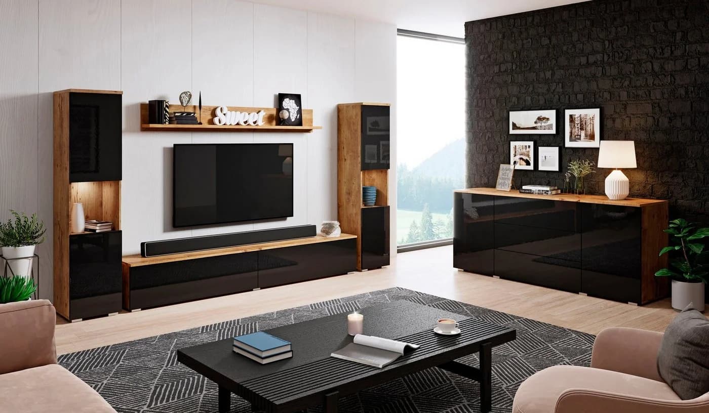 OTTO HOME Wohnwand PARIS Schwarz Kastanienbraun Hochglanz - Bild 5