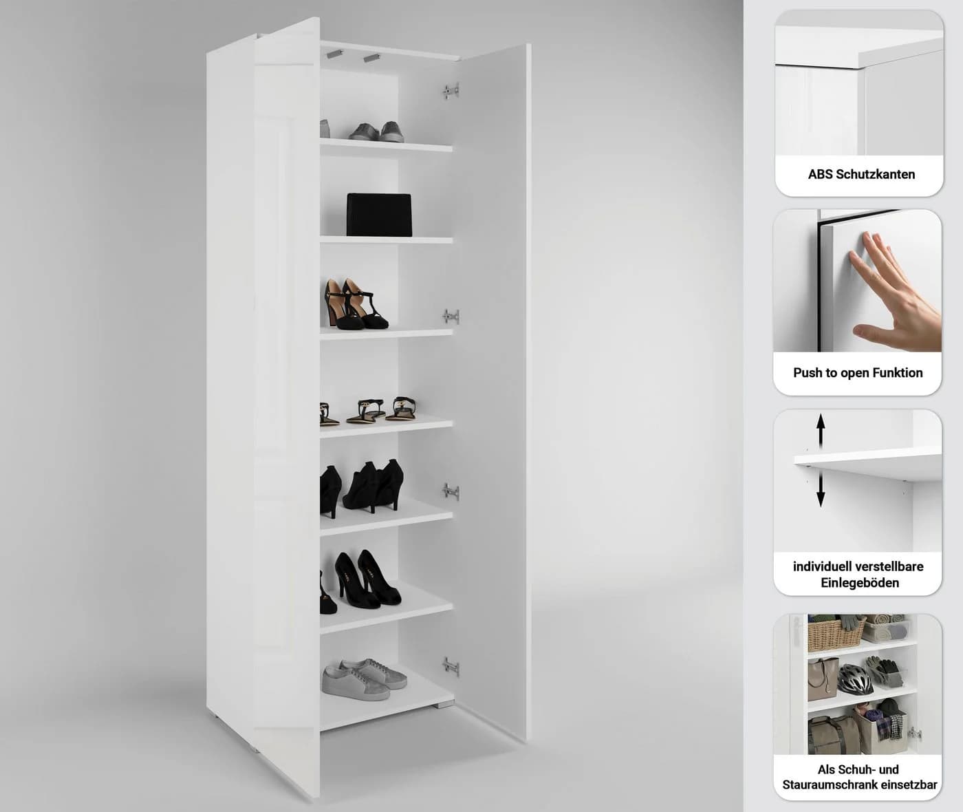 OTTO home Schuhschrank Paris 2-türig Weiß Matt/Hochglanz Push-to-open - Bild 3