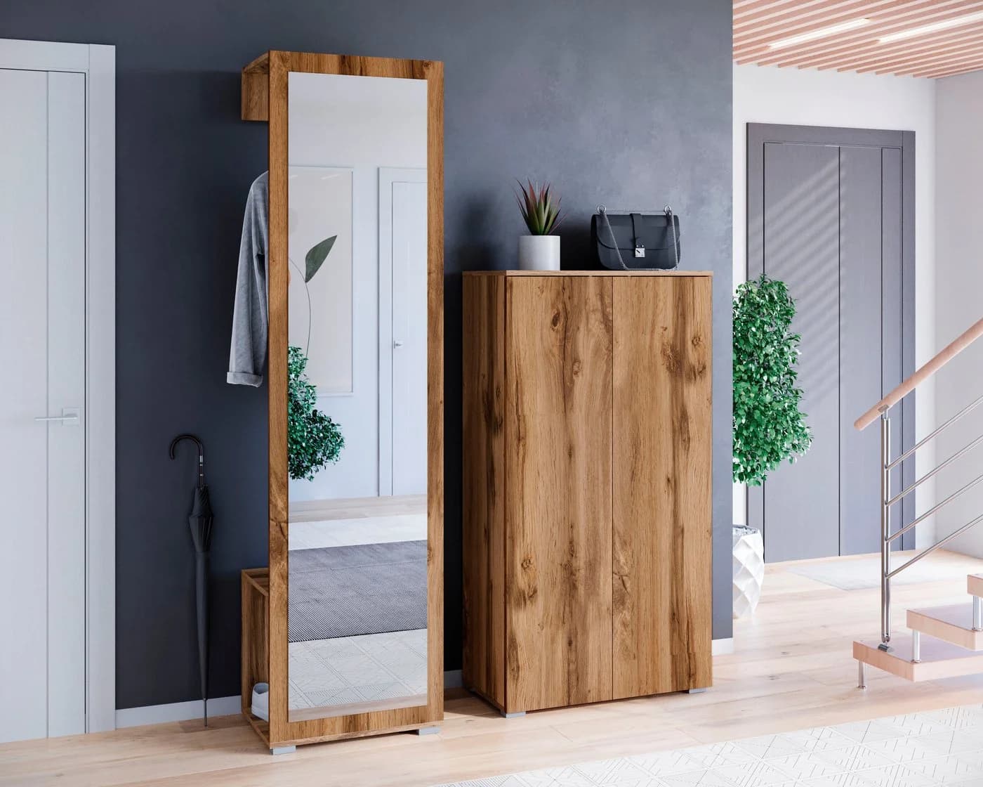 OTTO HOME Garderoben-Set PARIS/ TOKYO Braun Grifflos mit Spiegel