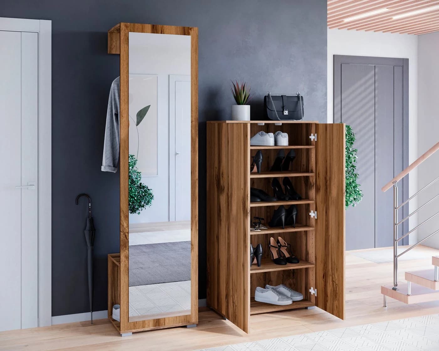 OTTO HOME Garderoben-Set PARIS/ TOKYO Braun Grifflos mit Spiegel - Bild 4