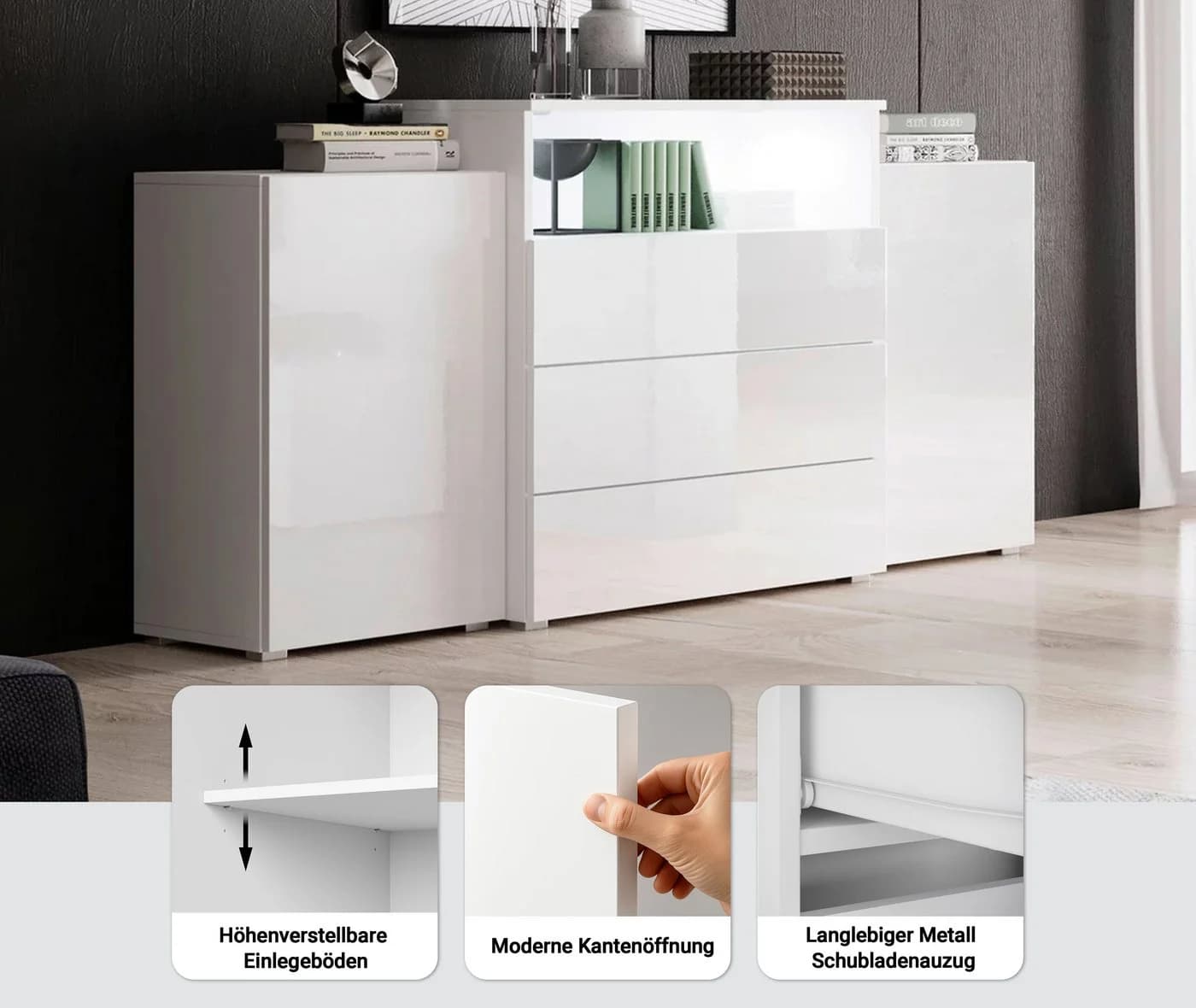Sideboard HOME AFFAIRE URBAN III Weiß Hochglanz Modern - Bild 3