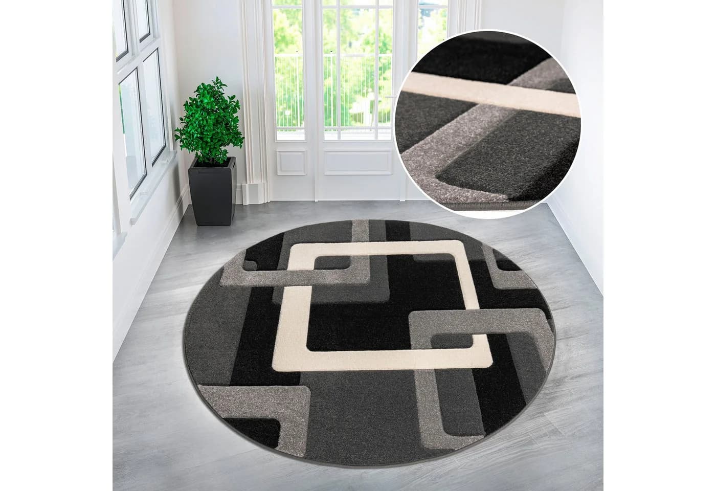 OTTO HOME Teppich Maxim Rund Schwarz 140cm Hoch-Tief-Effekt