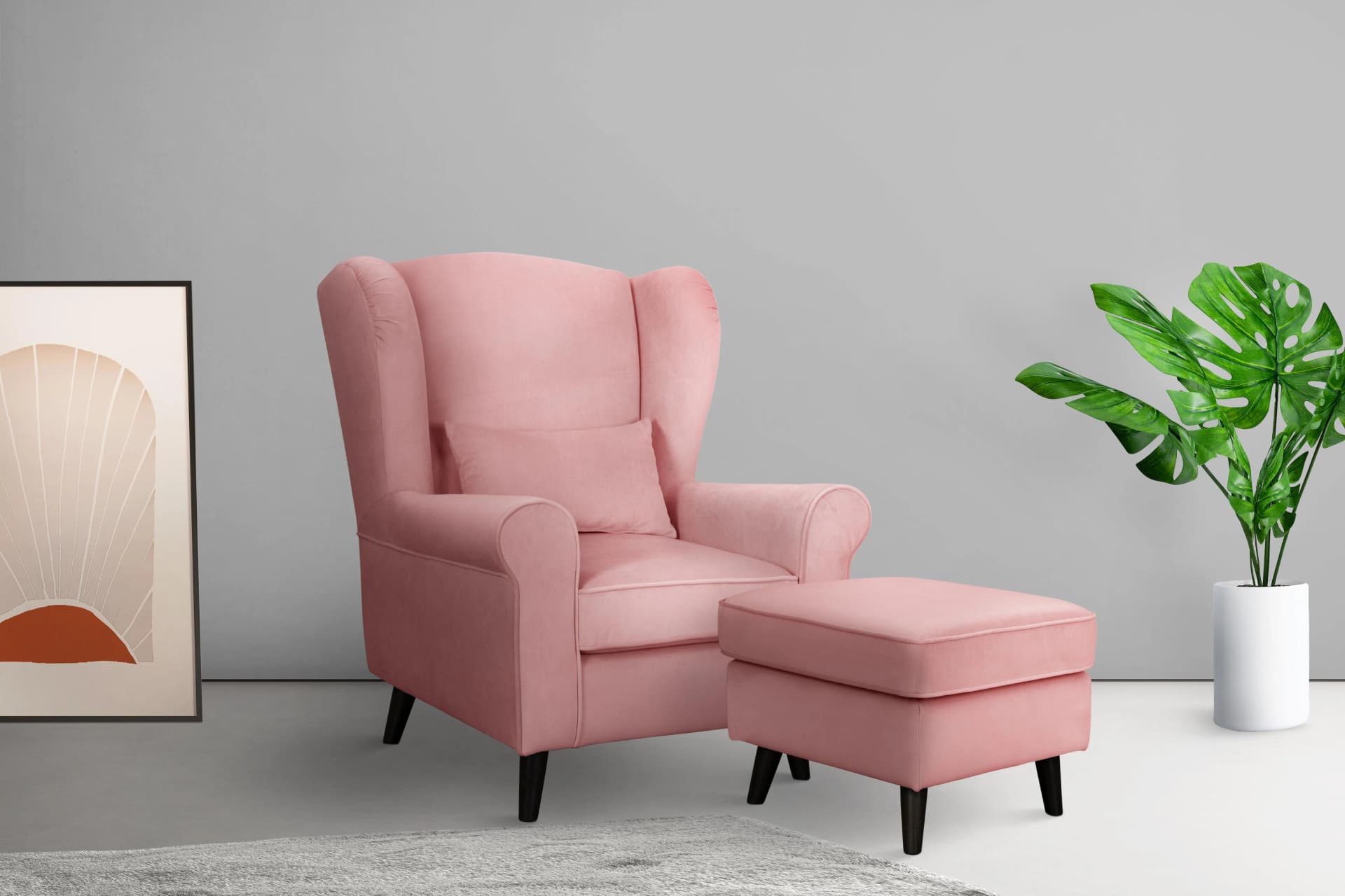 Home Affaire Ohrensessel CHISTELLE Rosa mit Hocker