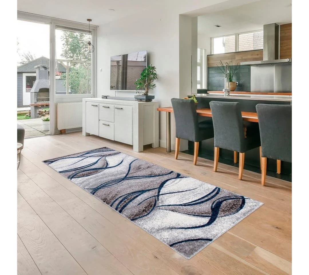 OTTO HOME Tritom Läufer Blau Modernes Wellenmuster Kurzflor