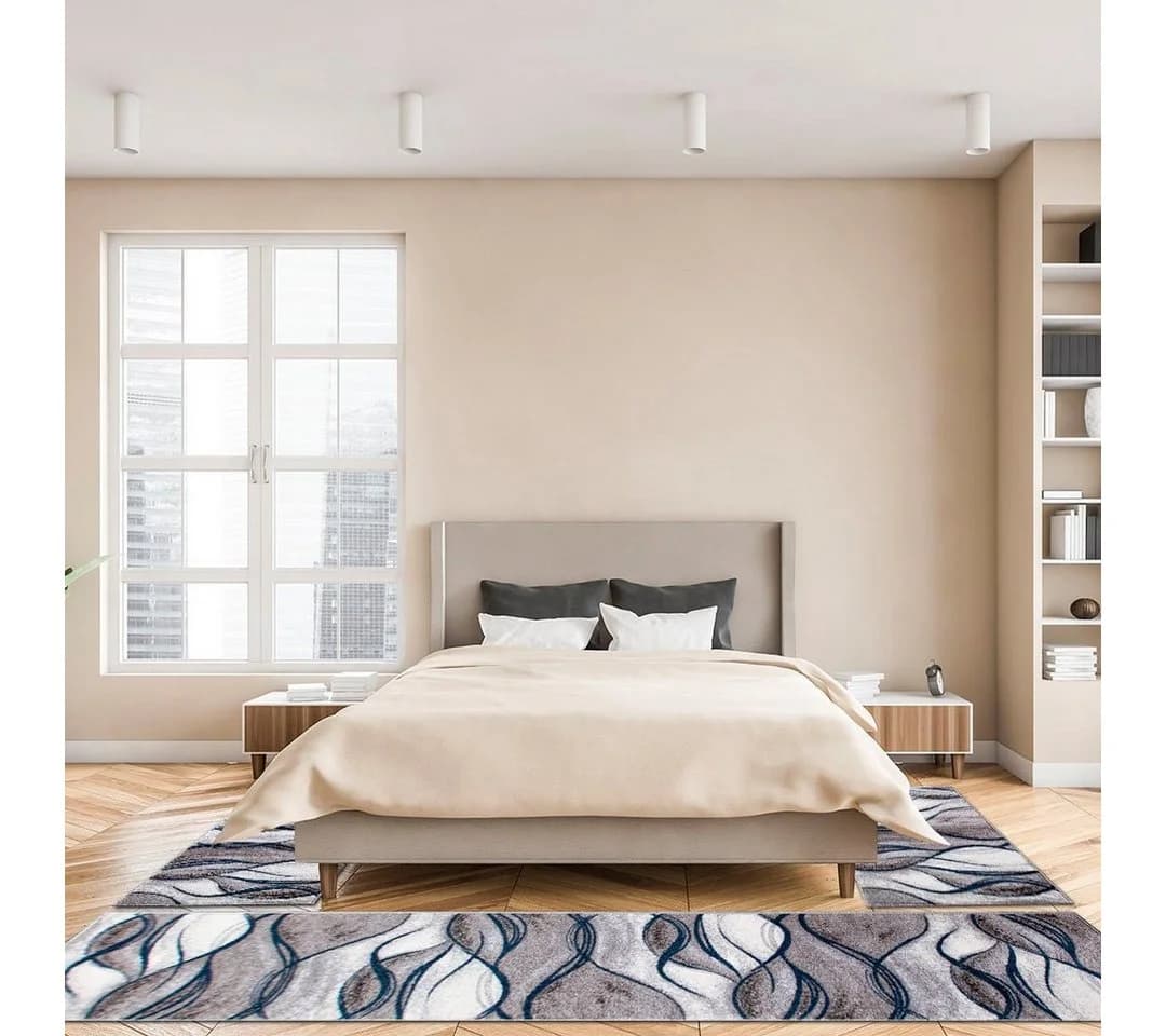 OTTO HOME Bettumrandung Tritom Blau 3-tlg. Modernes Wellenmuster