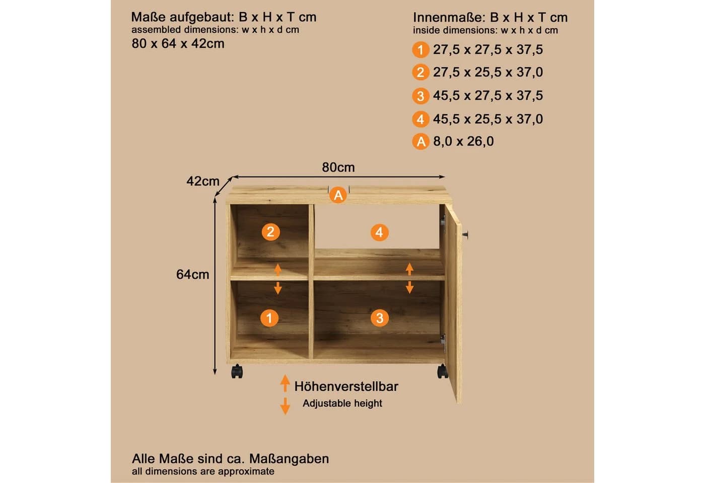WELLTIME Amrum Waschbeckenunterschrank Eiche Schwarz Rollen - Bild 5