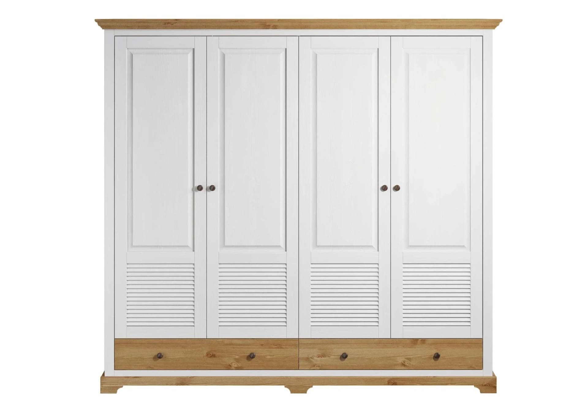OTTO HOME Kleiderschrank Rauna Massivholz Kiefer Weiß/Honig 4-türig