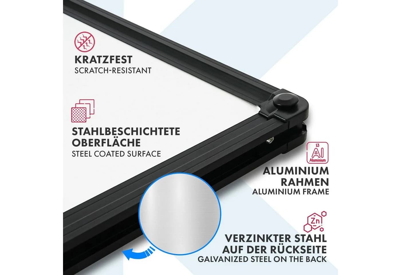 Kubus Whiteboard Orlov Magnettafel Kratzfest Schwarz Rahmen - Bild 3