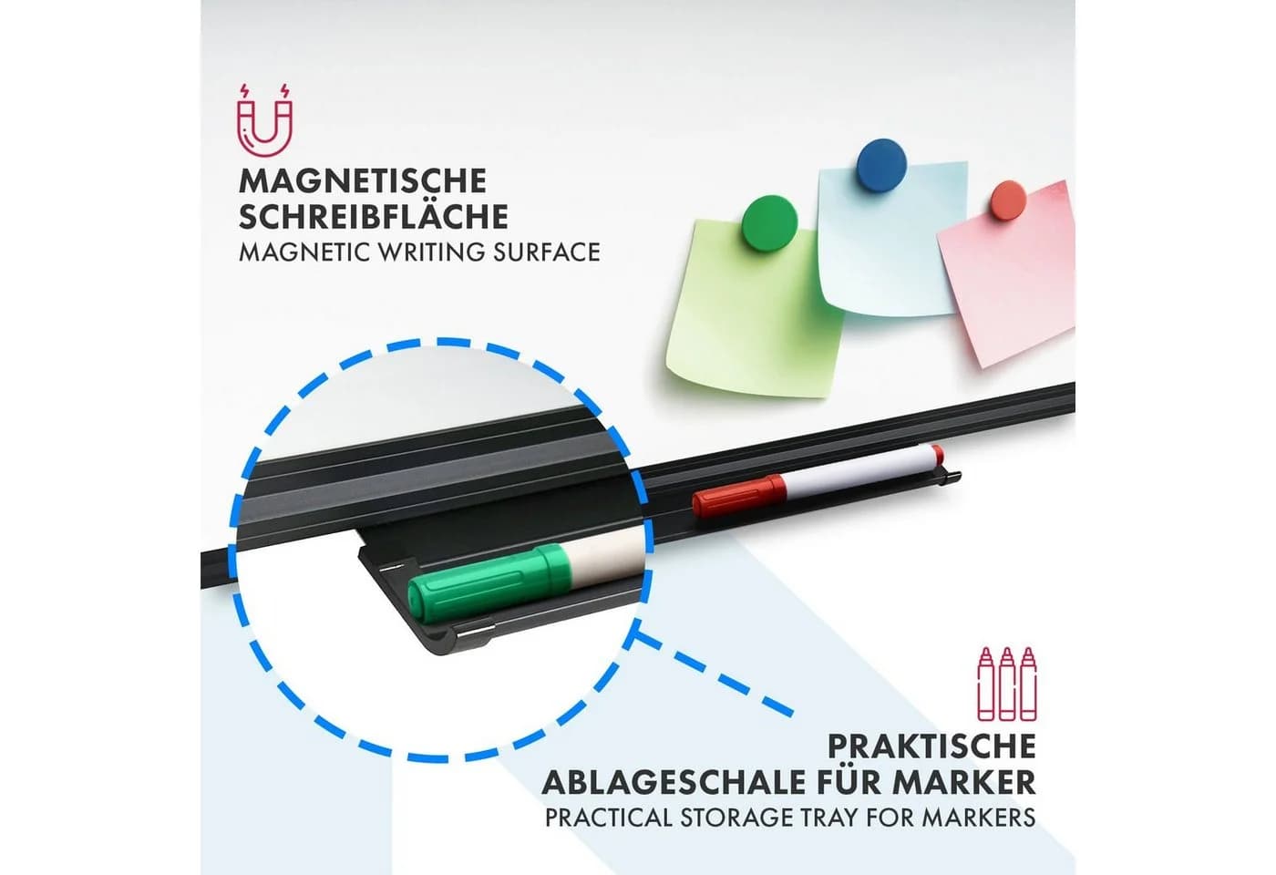 Kubus Whiteboard Orlov Magnettafel Kratzfest Schwarz Rahmen - Bild 4