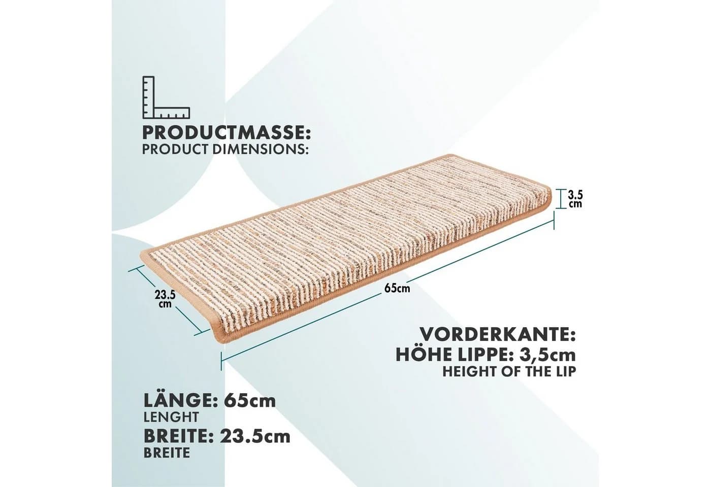 Kubus Stufenmatte Genf Umkettelt Eckig oder Halbrund Rechteckig Selbstklebender Treppenschutz - Bild 5