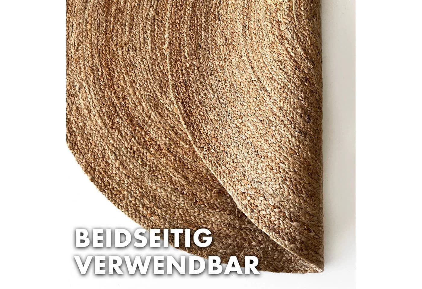 Kubus Jute-Teppich Rund Handgewebt Beige Naturteppich - Bild 5
