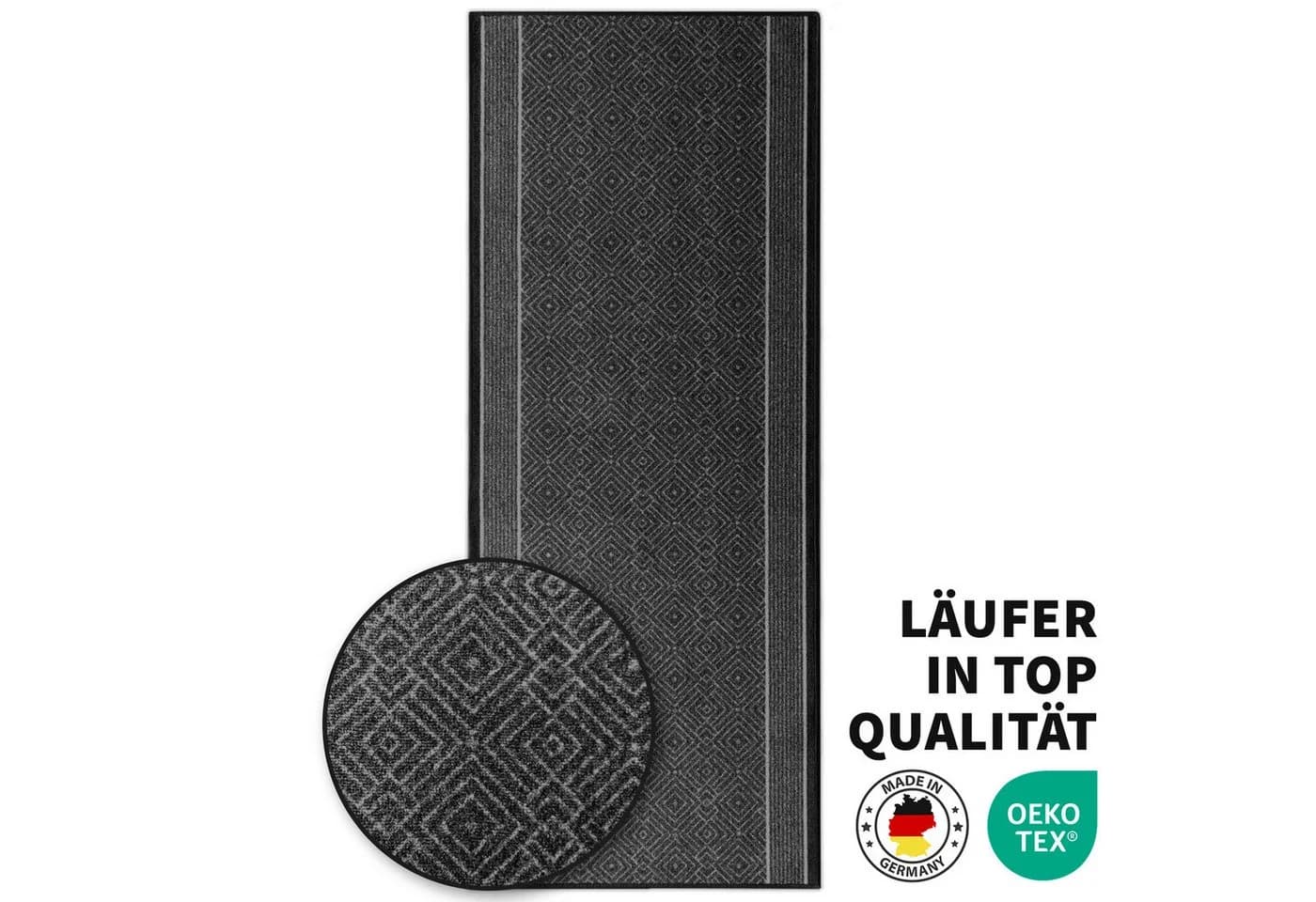 Kubus Teppich Läufer Raute Anthrazit Silber Braun Beige Polyamid