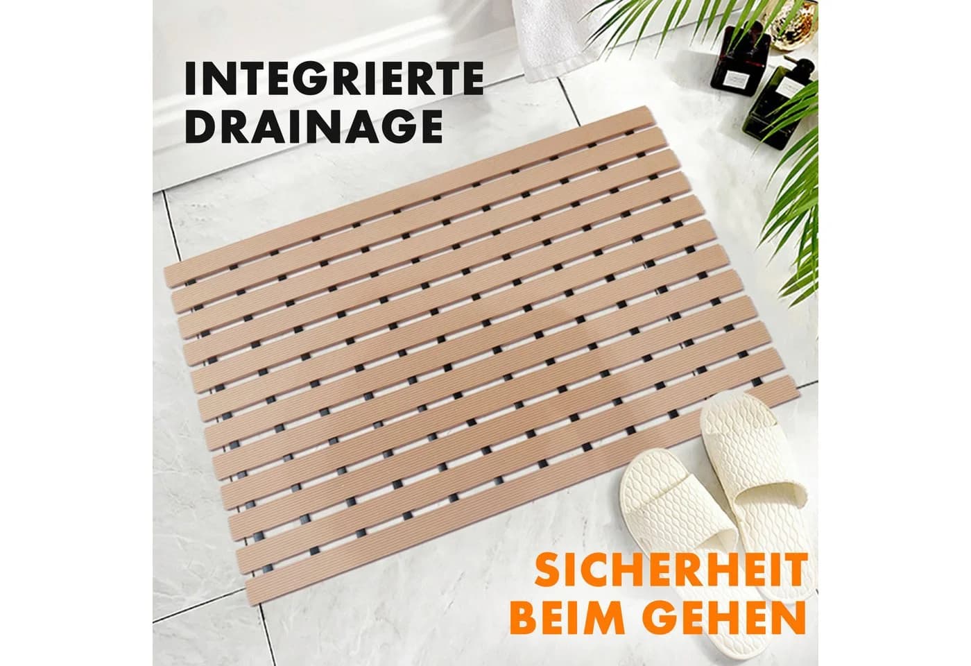 Kubus Duschmatte Antirutsch-Bädermatte mit Drainagefunktion, Vinyl, Beige