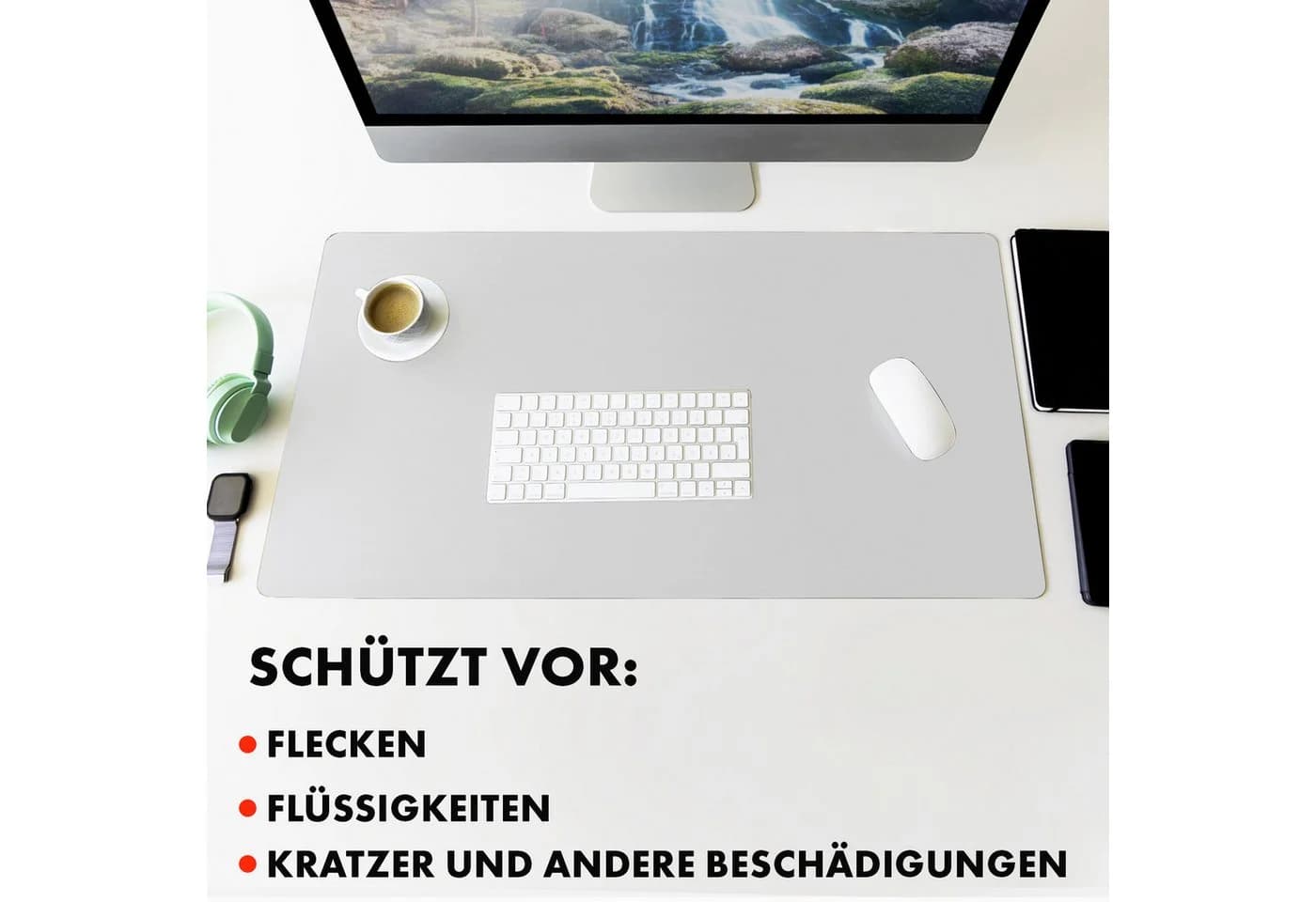 Kubus Platzset Schreibtischunterlage Avanti, Rutschfestes Lederimitat, Weiß - Bild 5