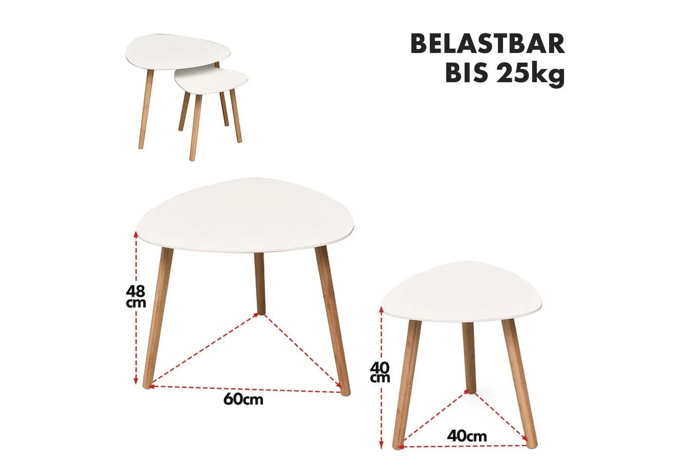 Kubus Couchtisch 2er Set Denali Weiß/Braun Bambus MDF