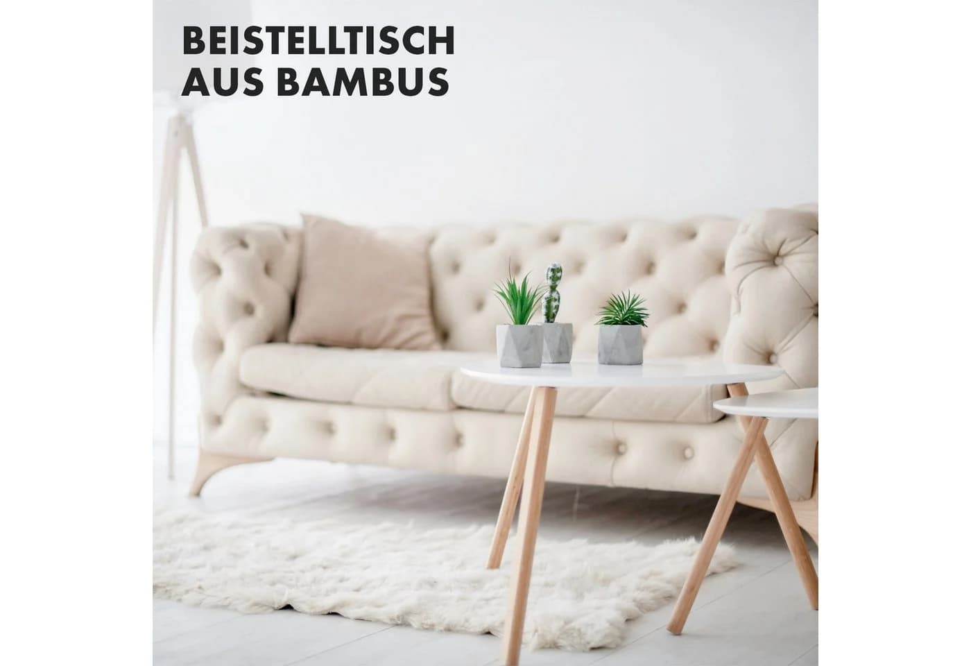 Kubus Couchtisch 2er Set Denali Weiß/Braun Bambus MDF - Bild 5