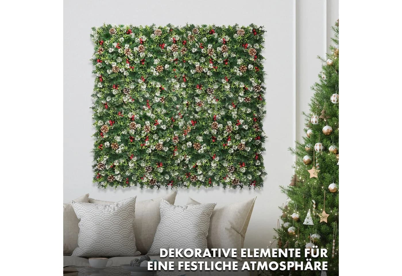 Kubus Kunstpflanze Pflanzenwand Greenglow Rot/Weiß Grün