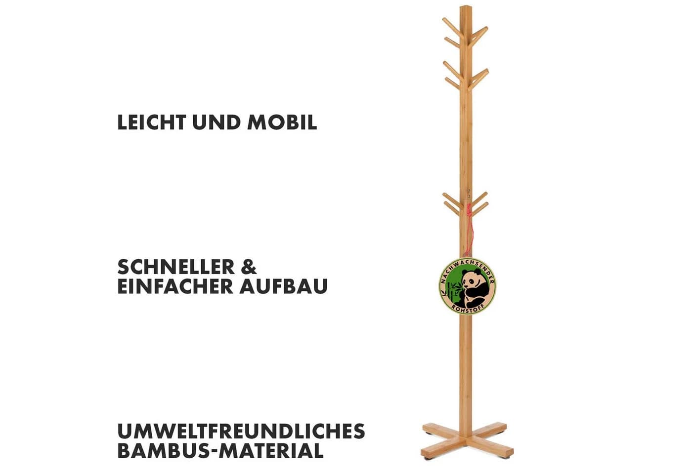 Kubus Bambus-Garderobenständer Arven mit 12 Haken Braun - Bild 3