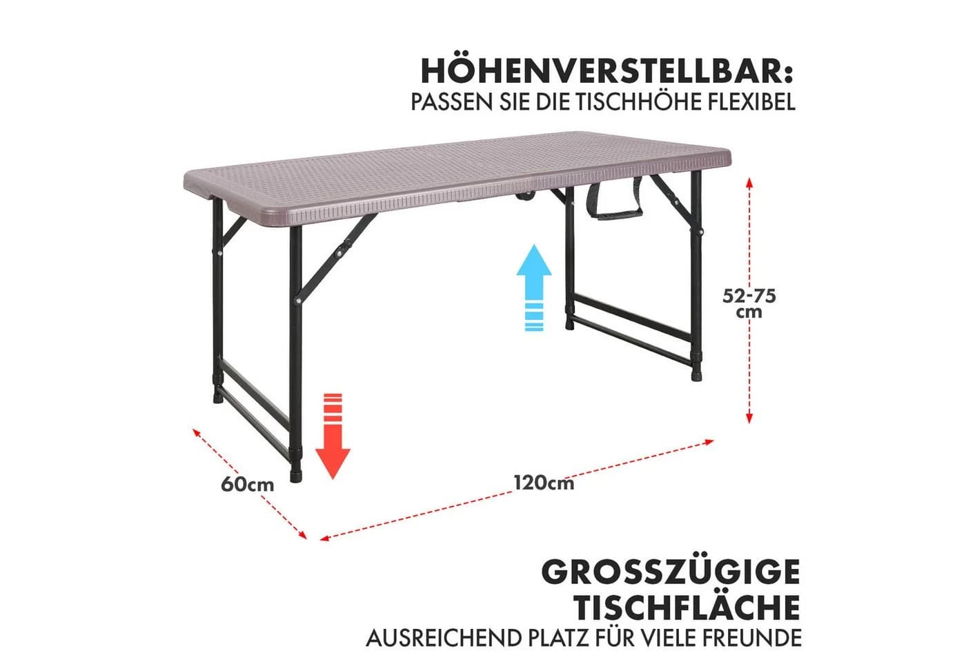 Kubus Campingtisch Lumo Höhenverstellbar Braun Wetterfest