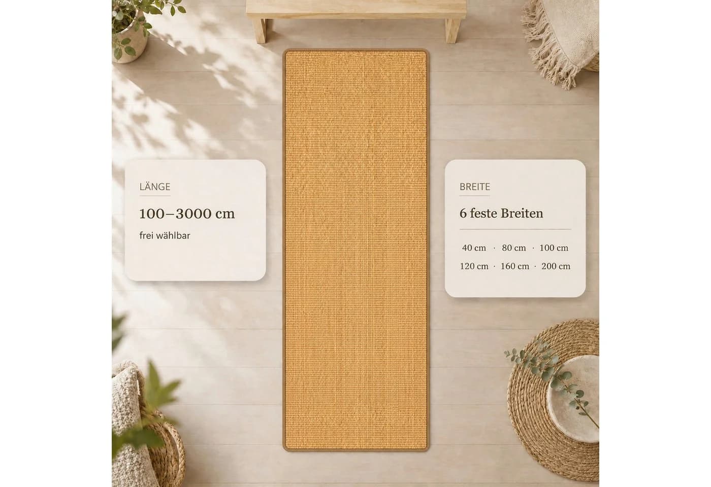 Kubus Sisalteppich Moa 100% Sisal Latexrücken Kettelung