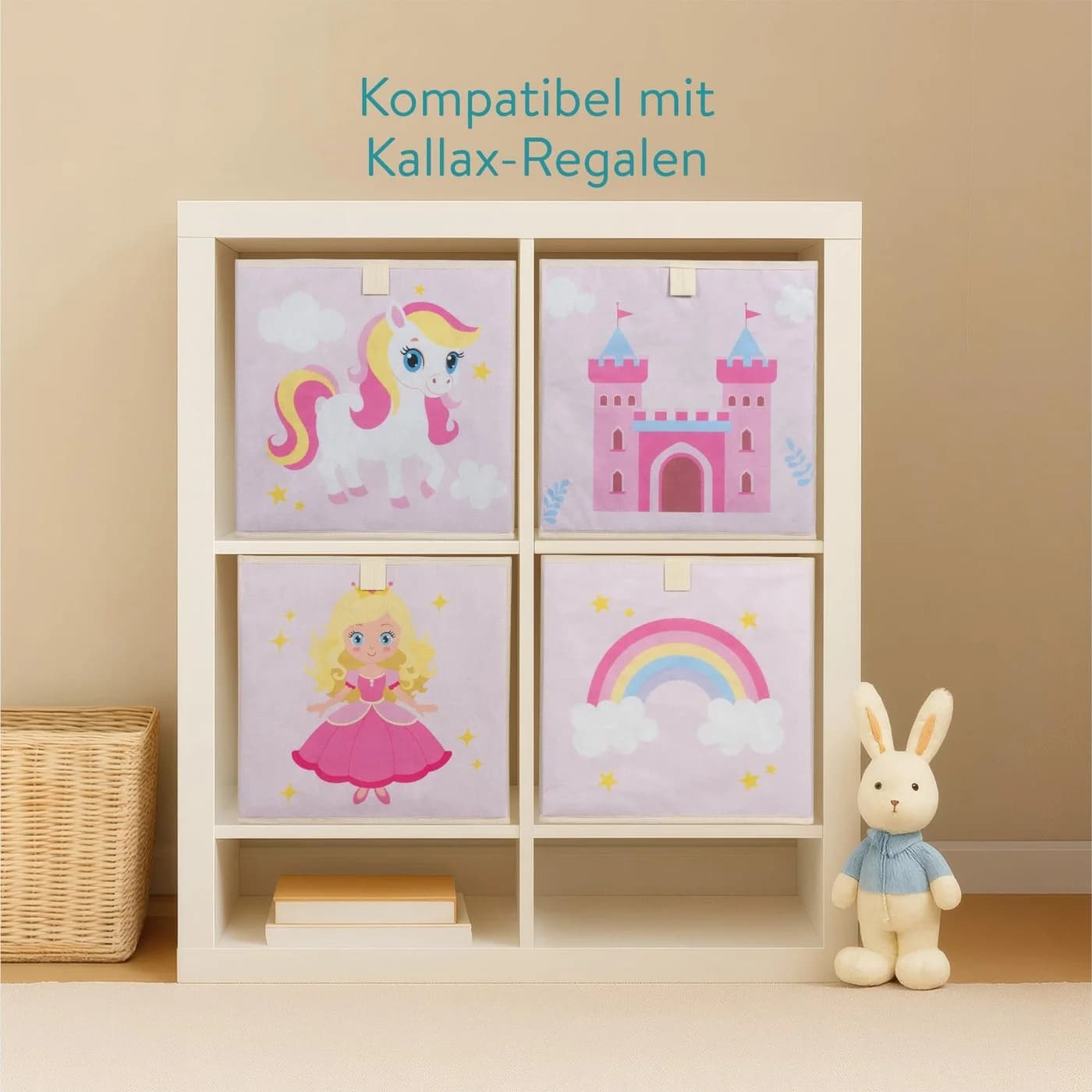 Navaris Aufbewahrungsbox Kinderzimmer 4er Set Prinzessin Rosa
