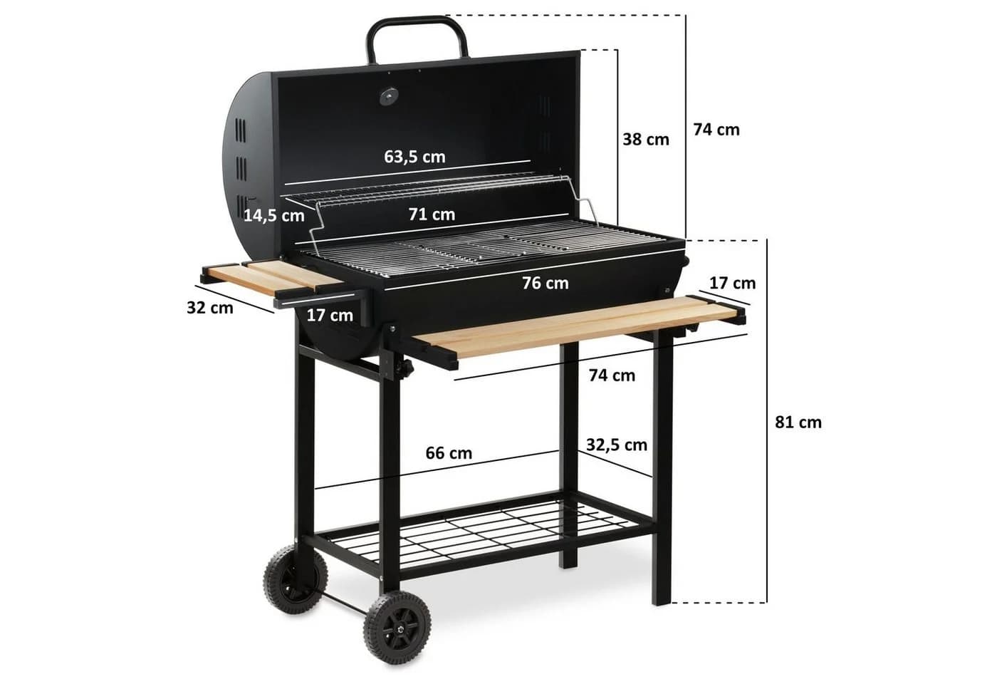 BBQ-Toro Holzkohlegrillwagen Schwarz mit Thermometer & Smoker - Bild 3
