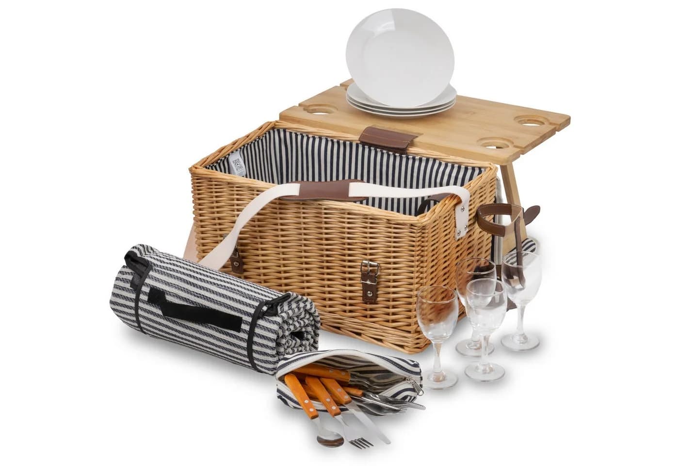 CampFeuer Picknickkorb 4 Personen 25-teilig mit Serviertisch und Geschirr-Set - Bild 2