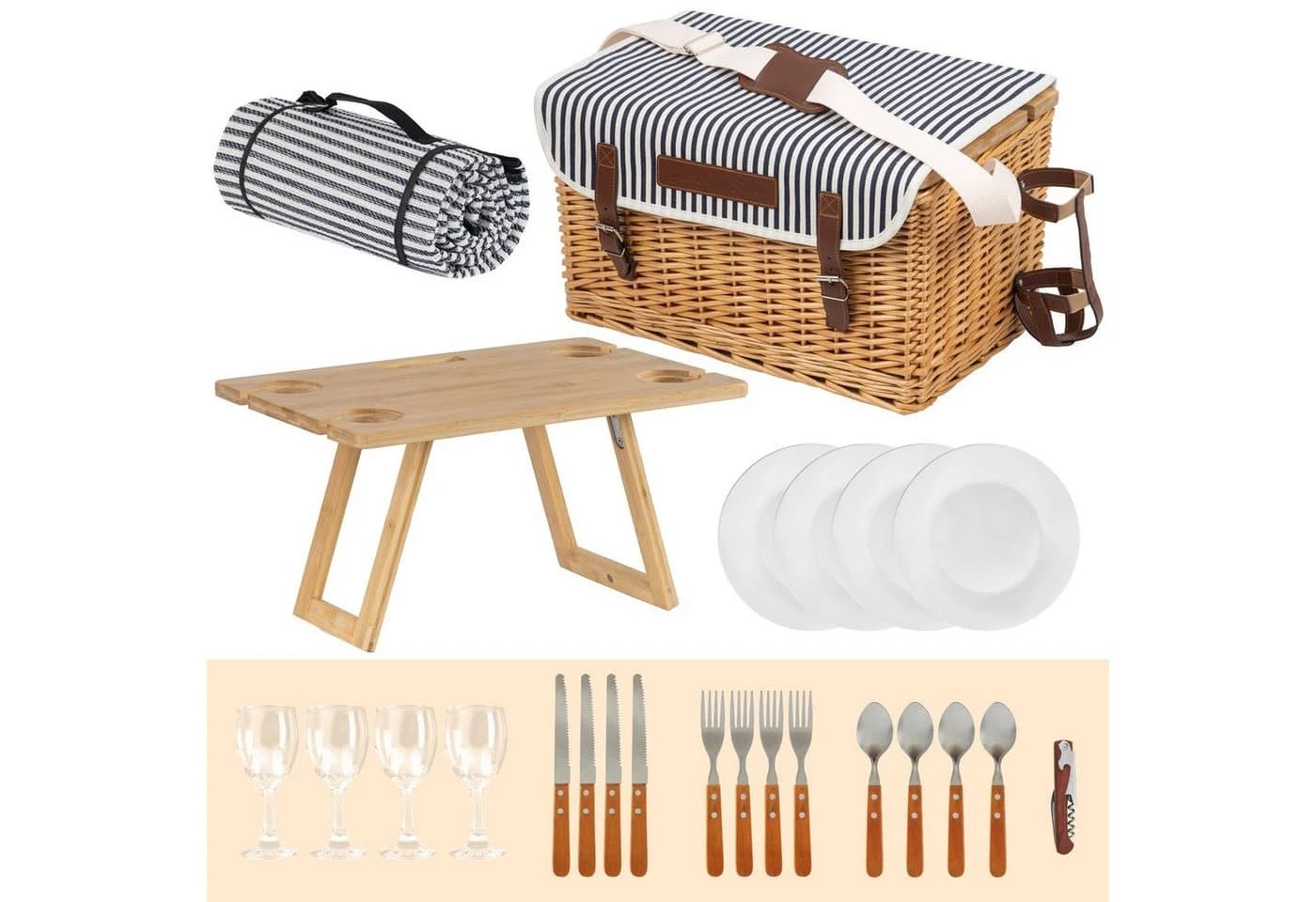 CampFeuer Picknickkorb 4 Personen 25-teilig mit Serviertisch und Geschirr-Set - Bild 3