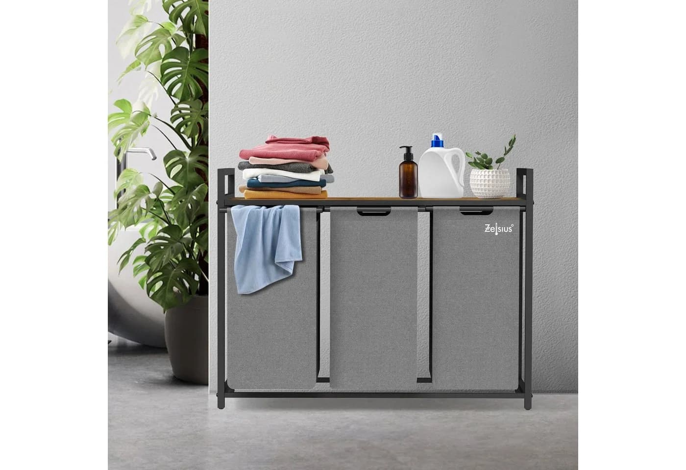 Zelsius Wäschekorb 3 Fächer Grau - Bild 3