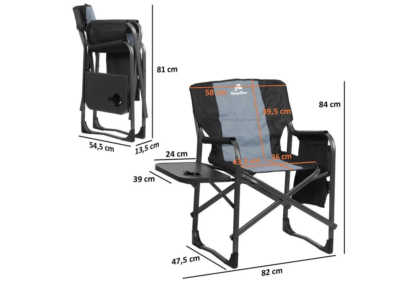 CampFeuer Faltstuhl Campingstuhl Grau mit Tisch