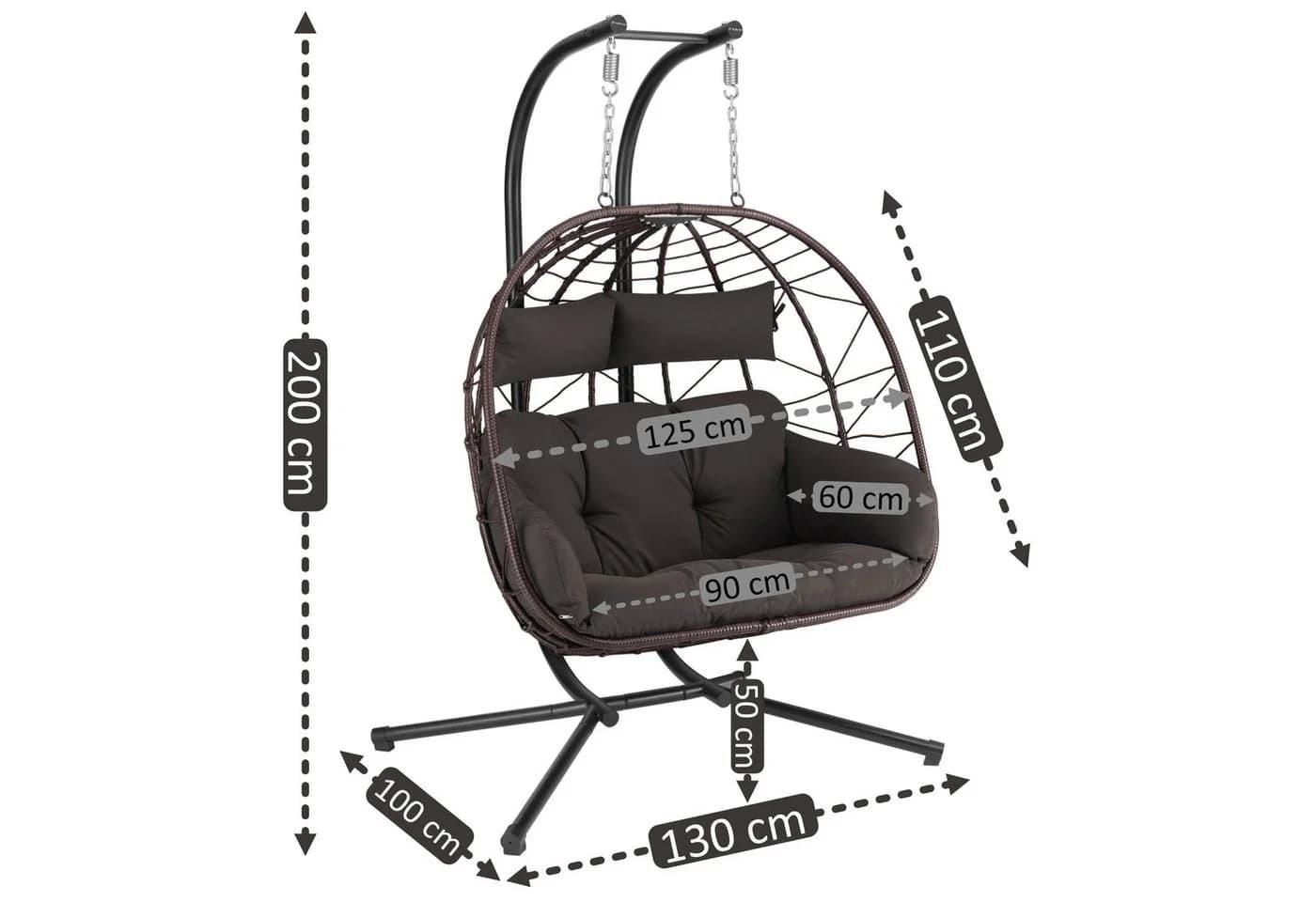 HinHocker Hängesessel für 2 Personen Braun XXL Hängeschaukel Indoor Outdoor - Bild 3