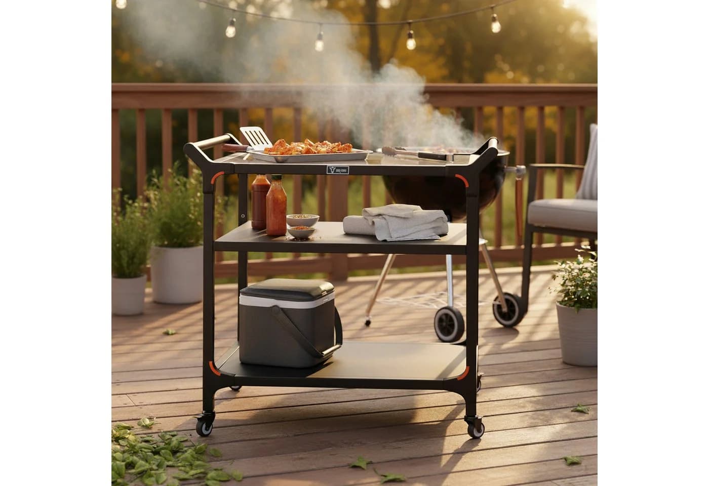 BBQ-Toro Grillwagen mit Edelstahl-Arbeitsfläche und verstellbarer Ablage