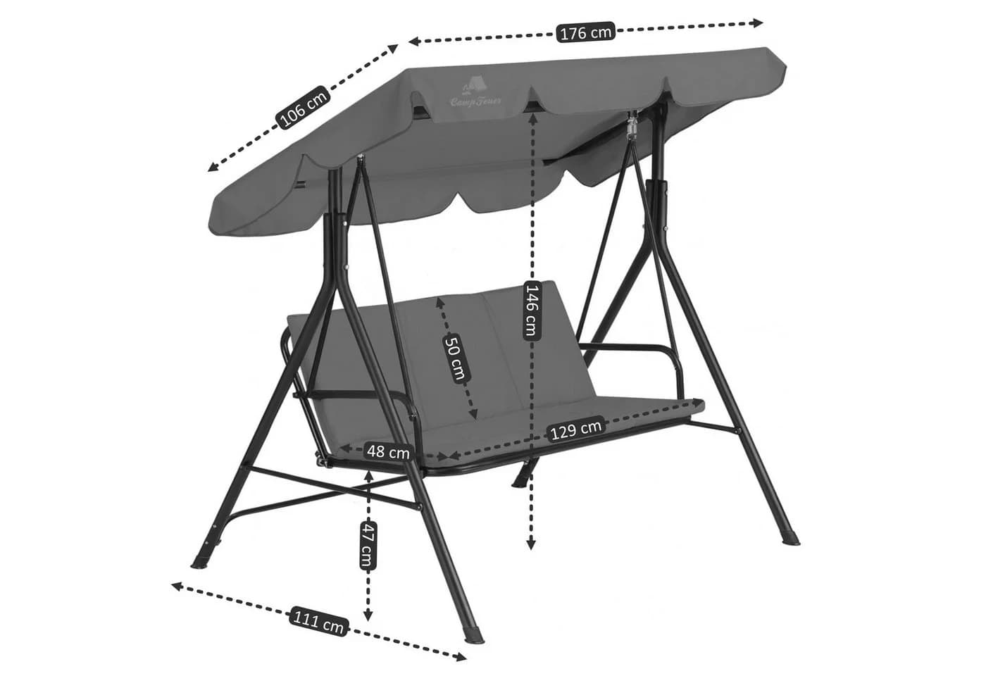 HinHocker Hollywoodschaukel 3-Sitzer Grau mit Sonnendach - Bild 4