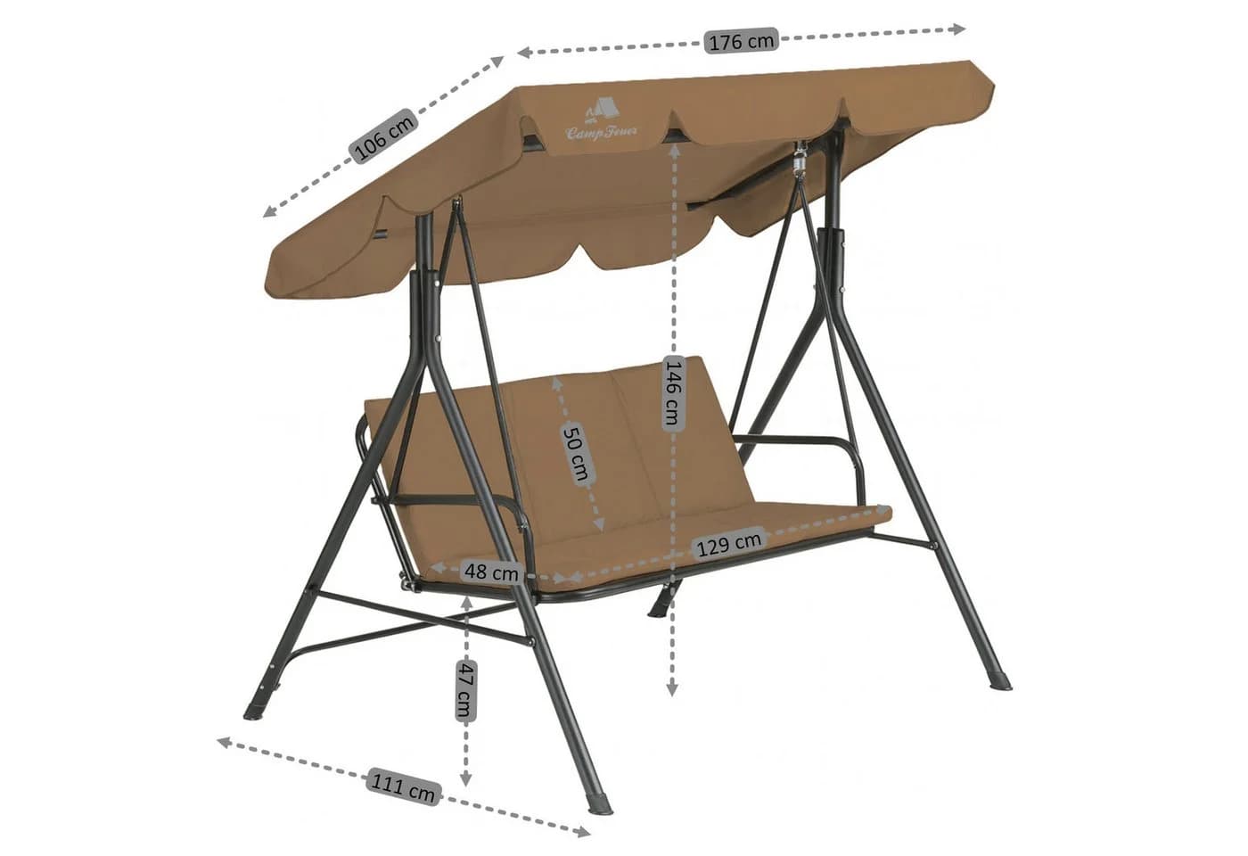 HinHocker Hollywoodschaukel 3-Sitzer Braun mit Sonnendach - Bild 4