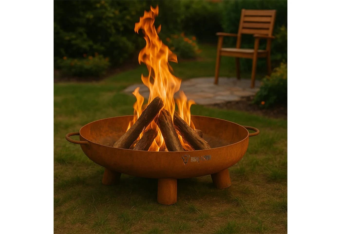 BBQ-Toro Feuerschale Ø 60 cm mit Deckel, Rostoptik, Outdoor Dreibein Feuerstelle