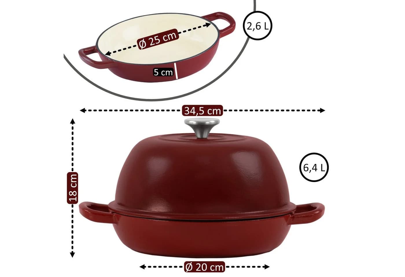 Mahlzeit Gusseisen Brottopf Set 6,4L Emailliert Rot