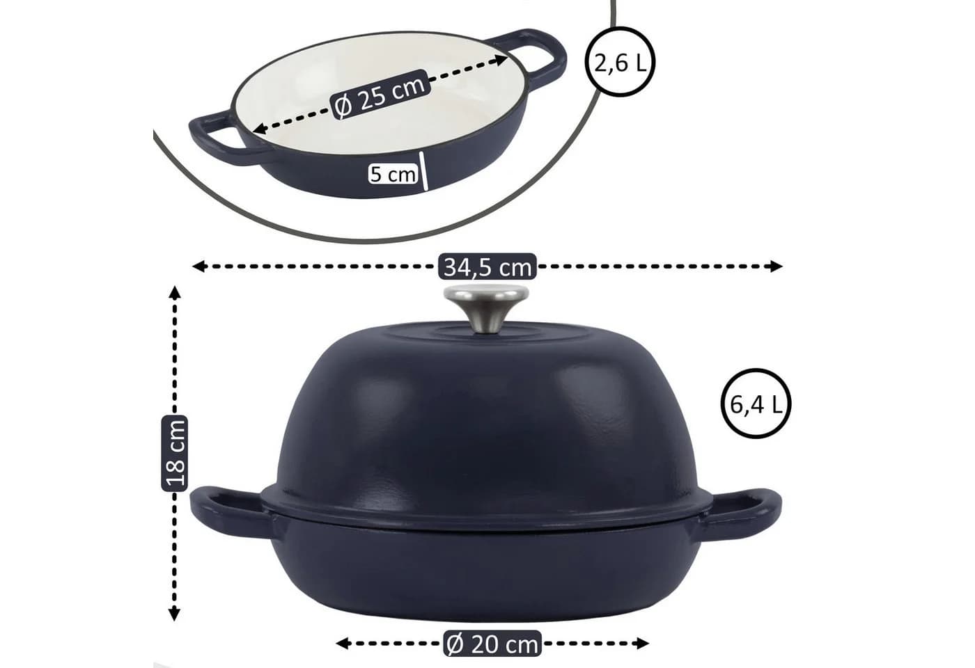 Mahlzeit Gusseisen Brottopf Set emailliert 6,4 Liter Blue Berry