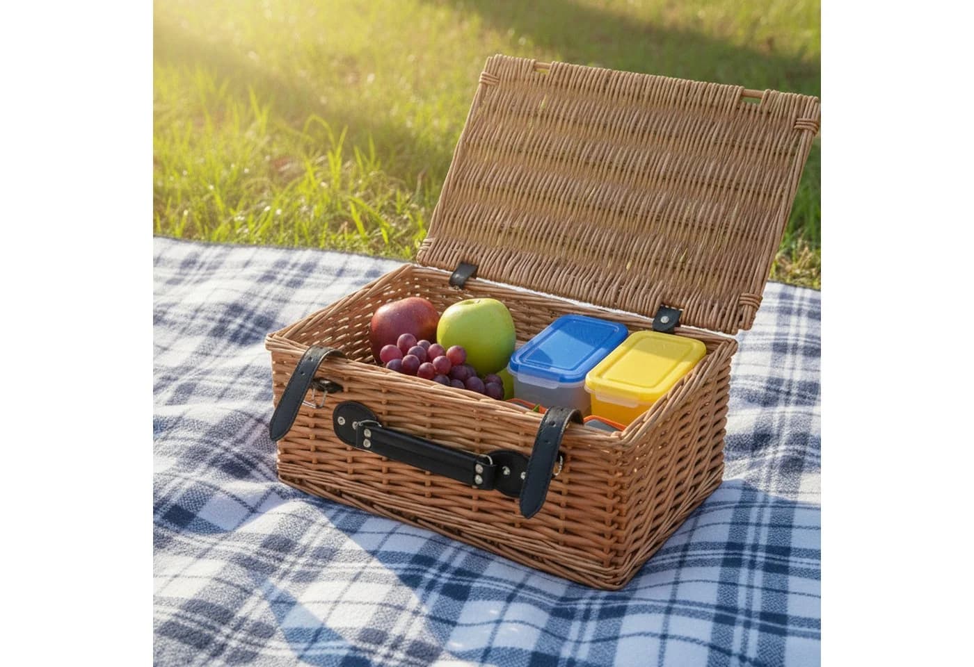 CampFeuer Picknickkorb Set 3-teilig Weidenkorb mit Deckel Braun - Bild 3