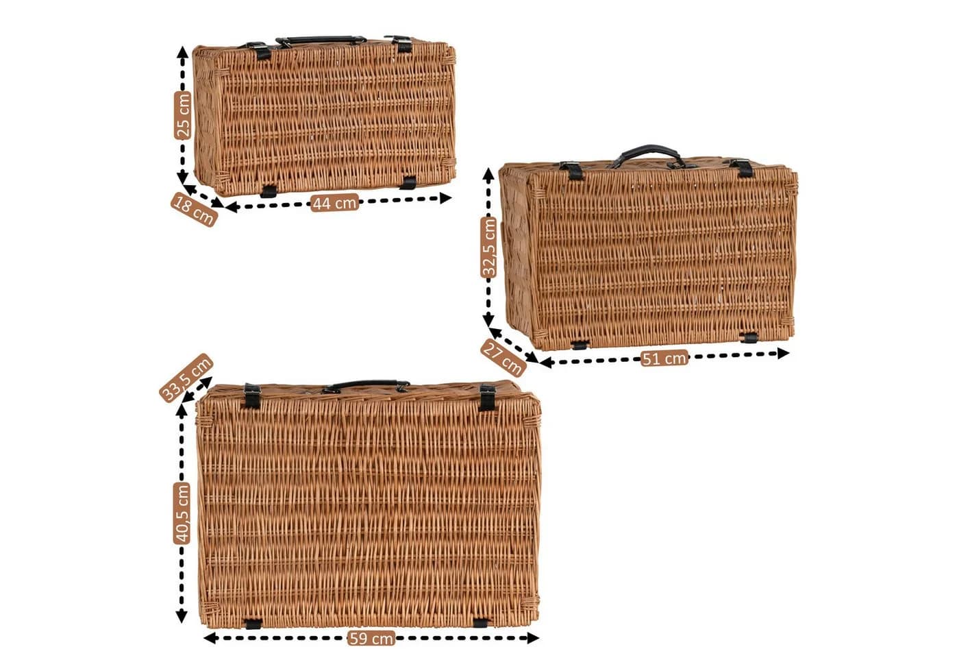 CampFeuer Picknickkorb Set 3-teilig Weidenkorb mit Deckel Braun - Bild 4