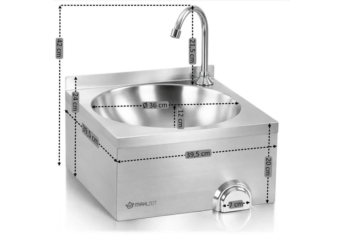 Mahlzeit Edelstahl Handwaschbecken mit Kniebetätigung - Bild 3