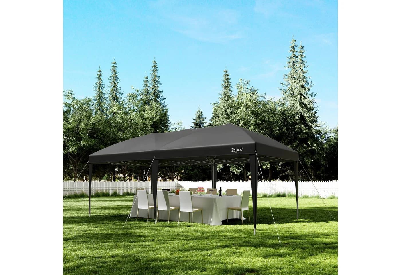 Zelsius Faltpavillon 3x6m Schwarz Pop-Up Gartenzelt