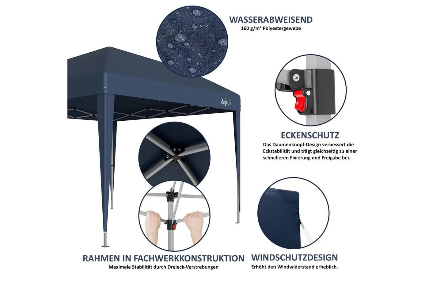 Zelsius Faltpavillon 3x6m Blau mit UV-Schutz - Bild 4