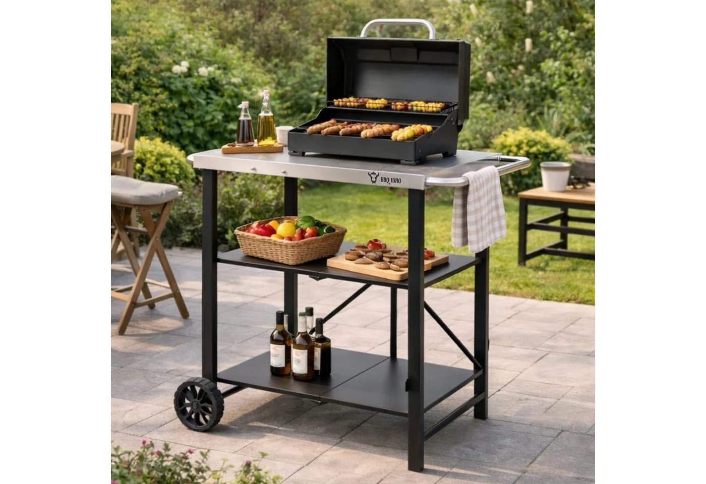 BBQ-Toro Grillwagen klappbar Edelstahl Servierwagen Silber/Schwarz