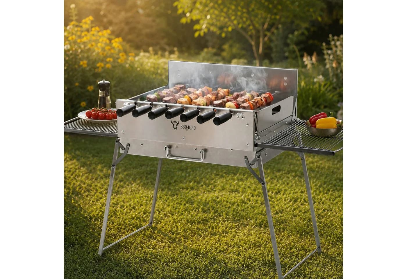 BBQ-Toro Drehspieß Holzkohlegrill Edelstahl Klappbar mit Motor