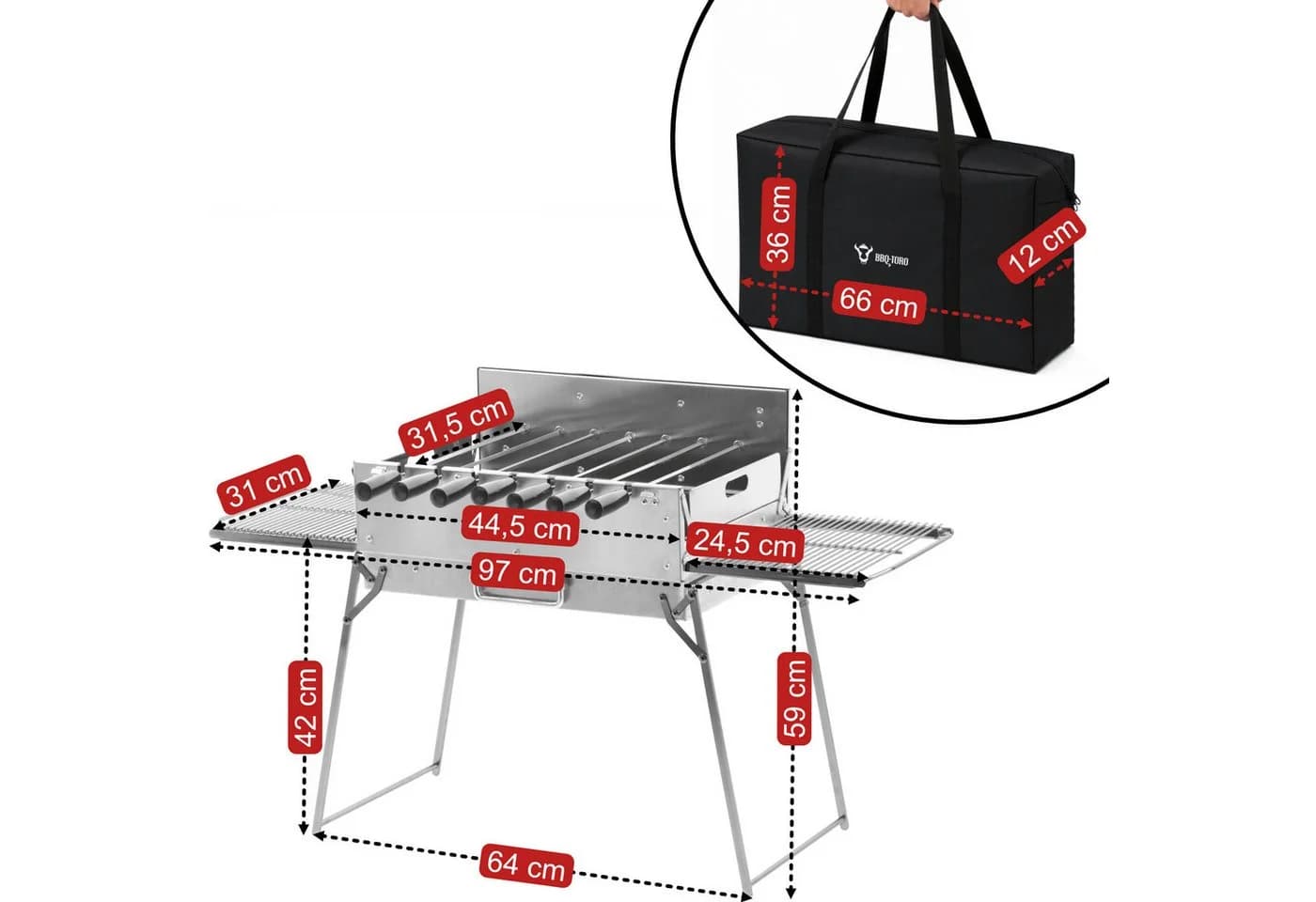 BBQ-Toro Drehspieß Holzkohlegrill Edelstahl Klappbar mit Motor - Bild 3