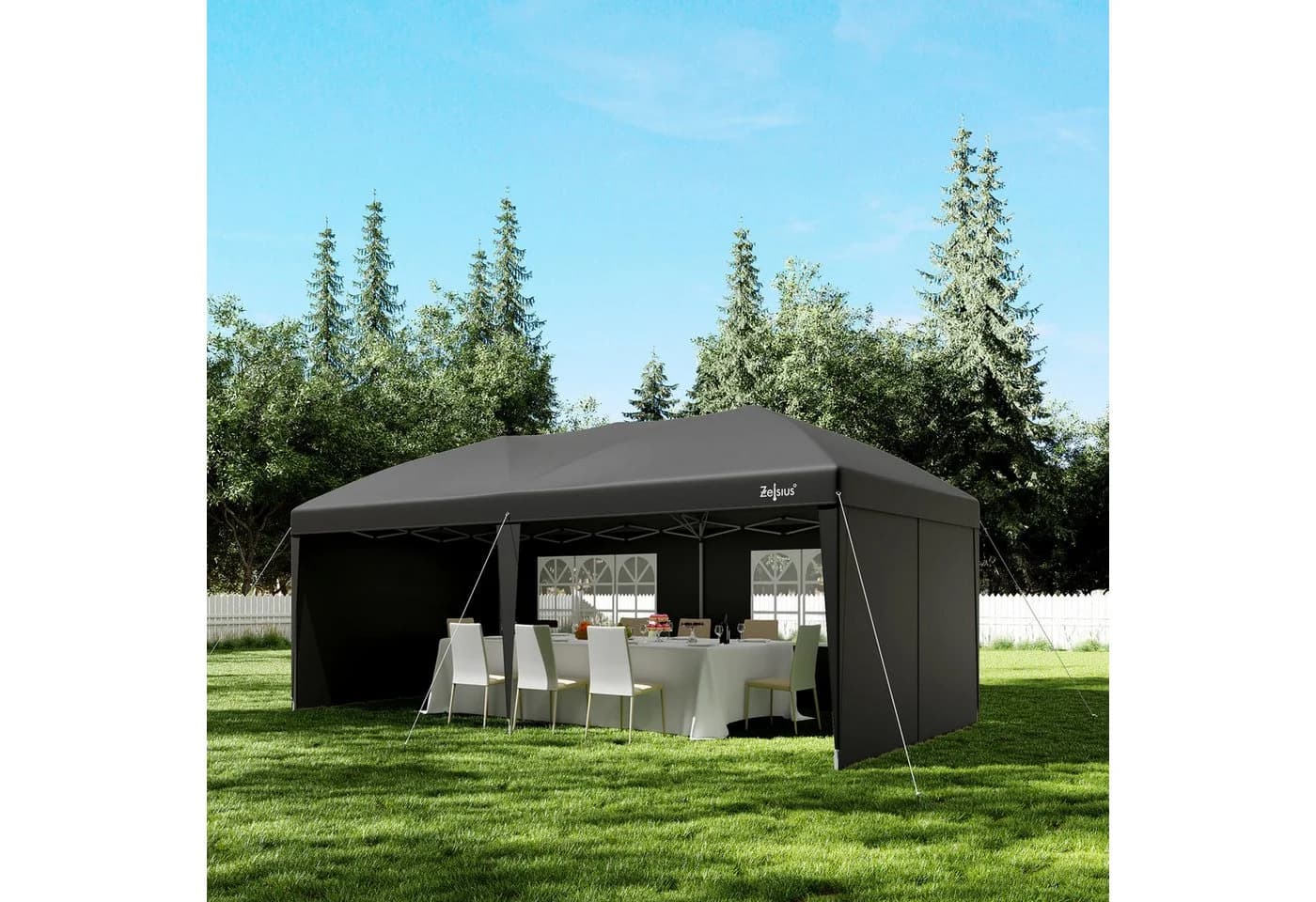 Zelsius Faltpavillon 3x6 m Schwarz mit Seitenwänden - Bild 3