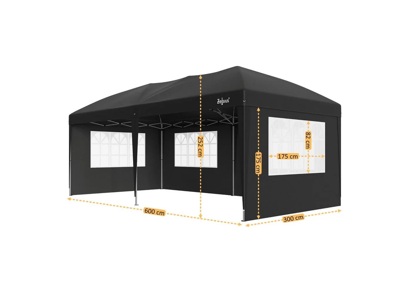 Zelsius Faltpavillon 3x6 m Schwarz mit Seitenwänden - Bild 4