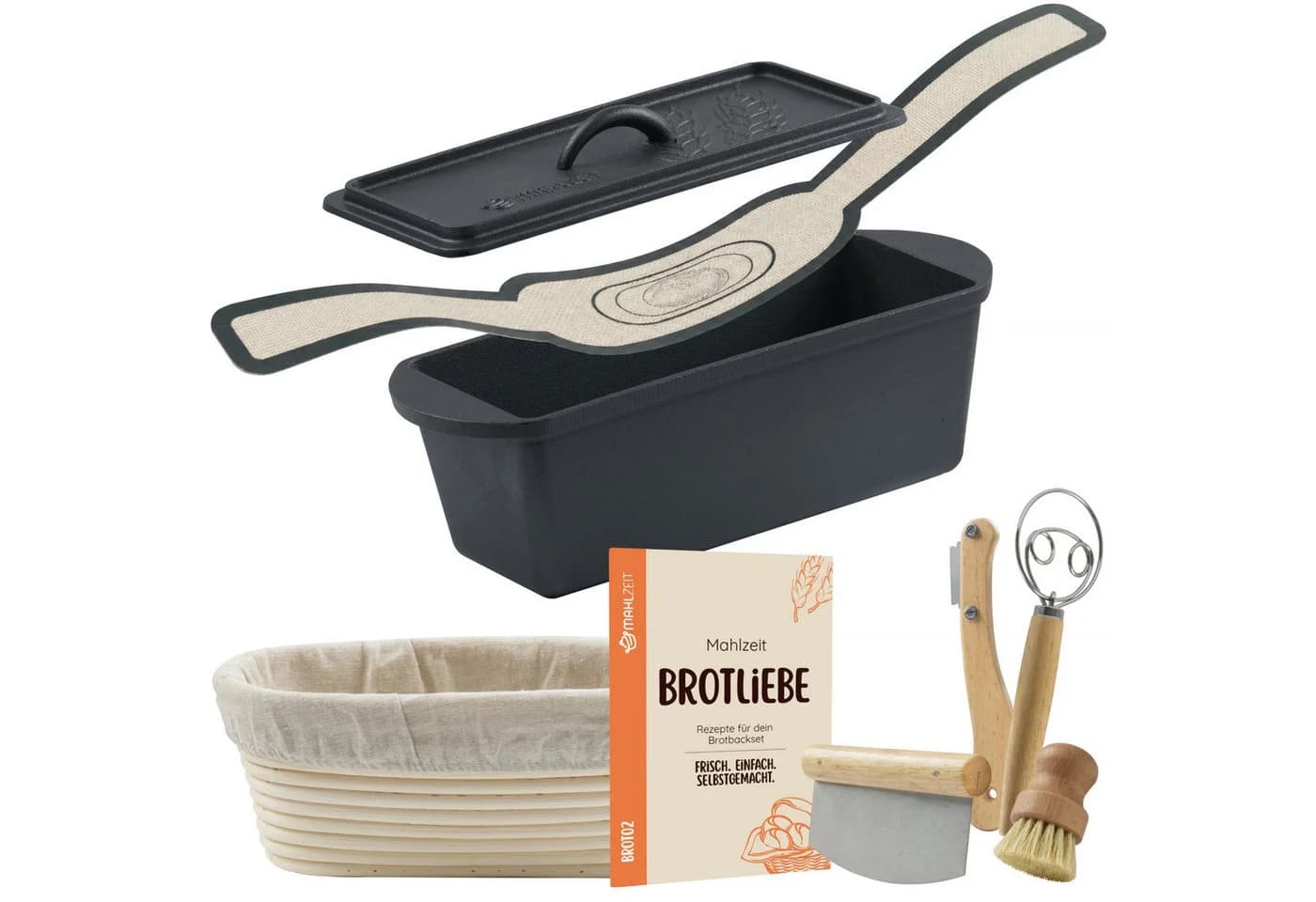 Mahlzeit Gusseisen Brotbacktopf Set 3,2L Schwarz mit Gärkörbchen - Bild 2