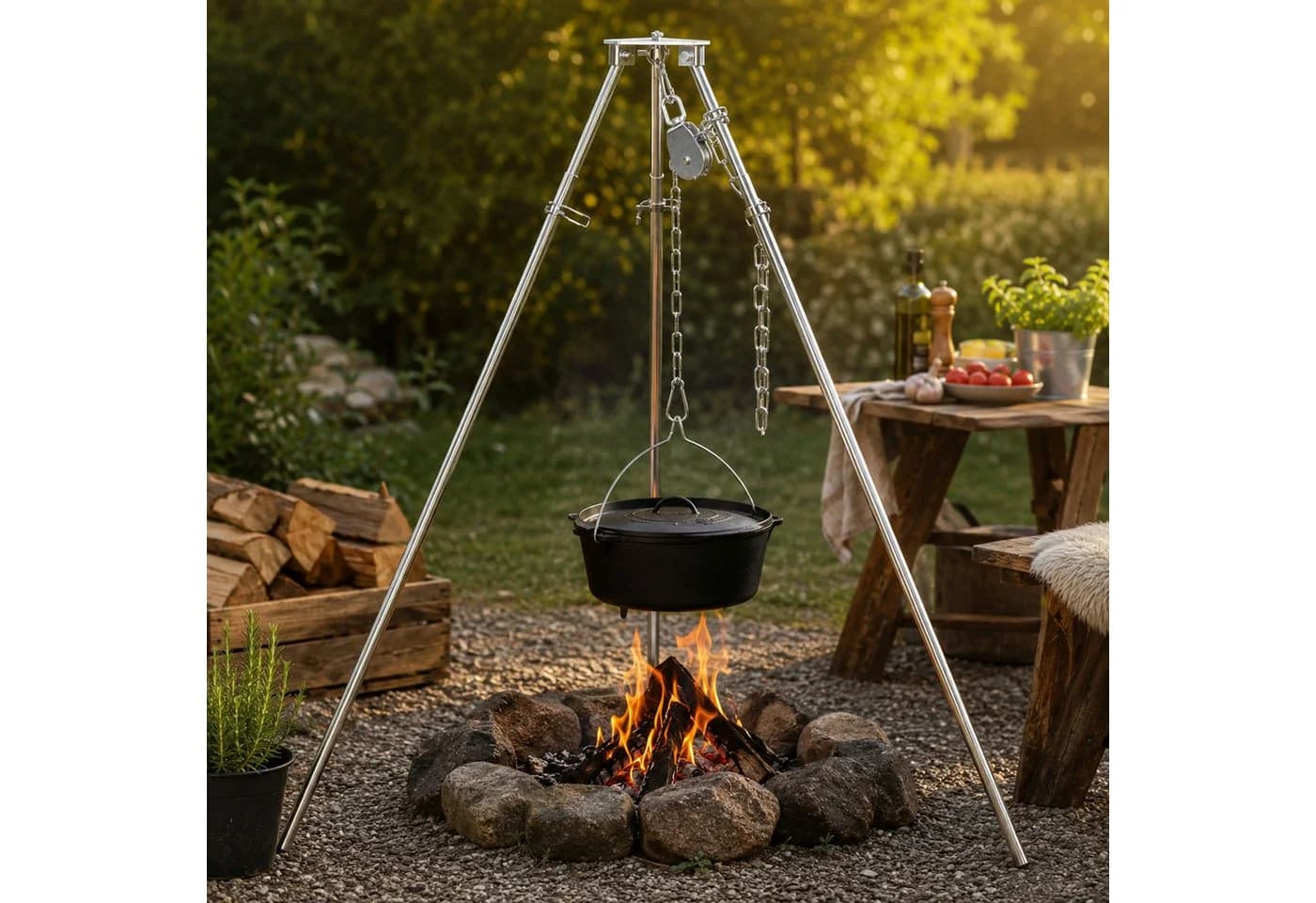 BBQ-Toro Schwenkgrill Dreibein mit Edelstahl-Rost silber