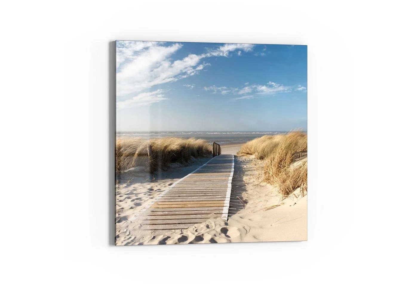 DEQORI Glasbild Strandaufgang am Meer Beige Blau Modern - Bild 2